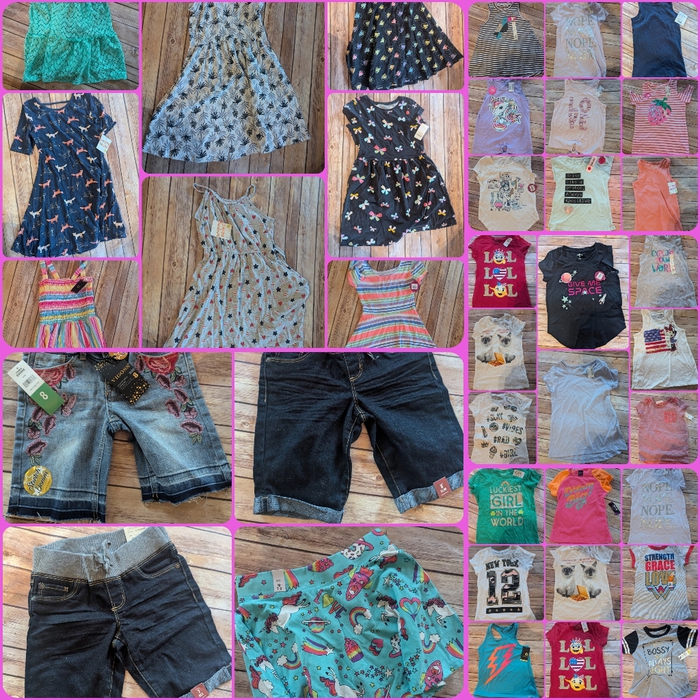 New size 7 girls clothes lot: dresses, shorts, & shirts
